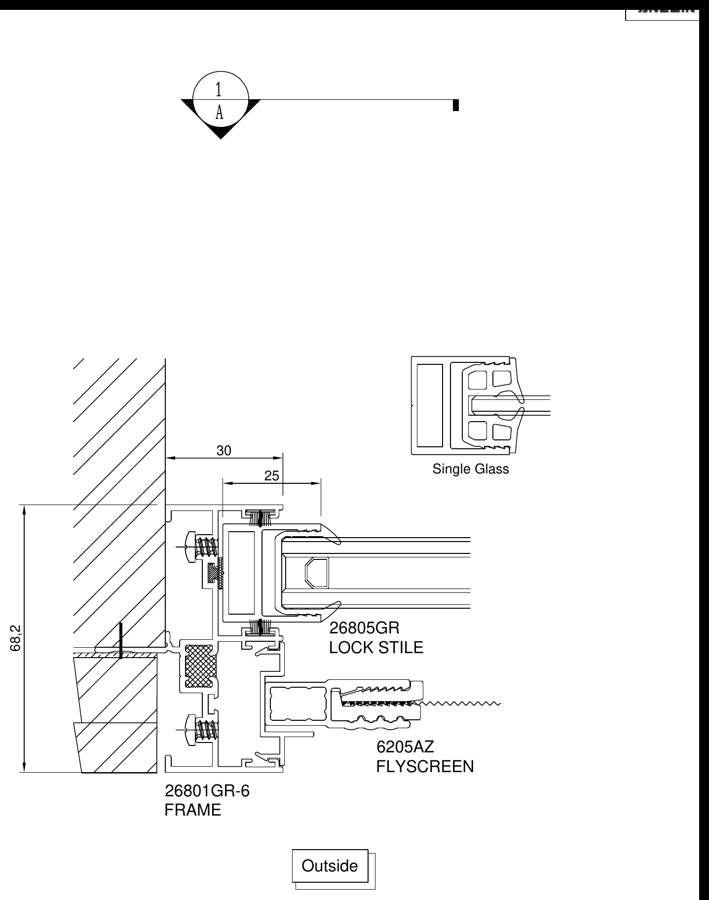 R68 sliding window — lock stile section